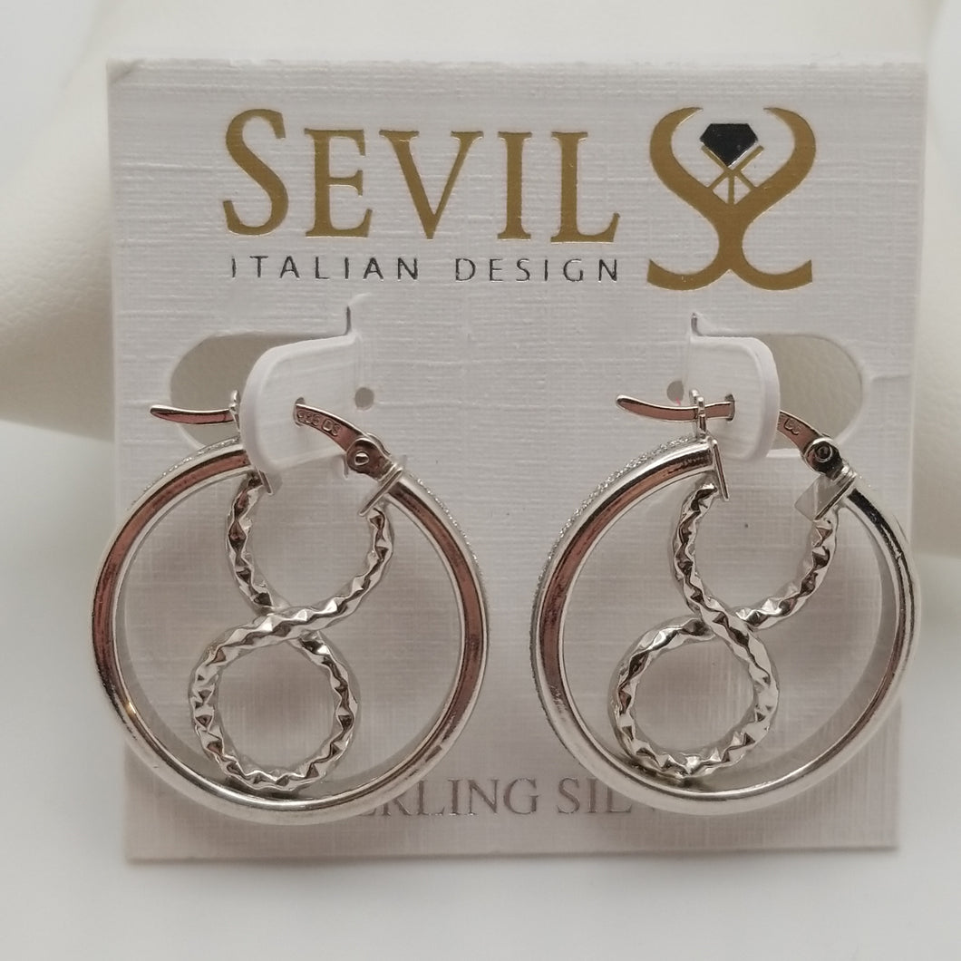 Sterling silver hoop earrings  Infinity symbol glittery outside hoop