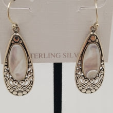 Load image into Gallery viewer, Sterling silver Mother of pearl art Deco dangle earrings
