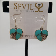 Load image into Gallery viewer, Sterling silver 925 Turquoise heart earrings
