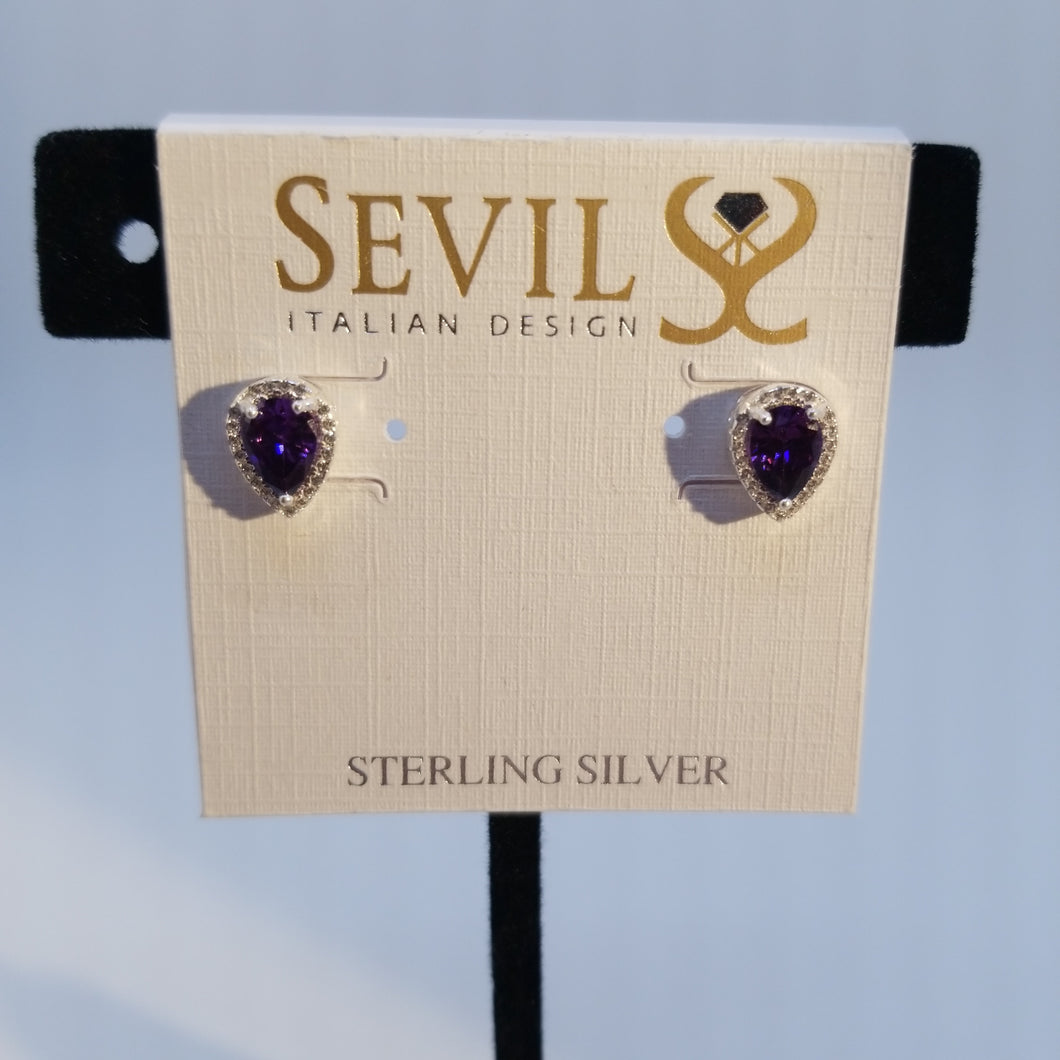 Sterling   Silver 925 stud earrings purple cz