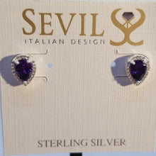 Load image into Gallery viewer, Sterling   Silver 925 stud earrings purple cz
