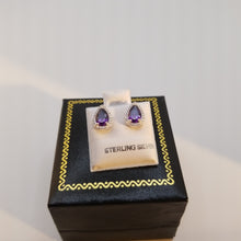 Load image into Gallery viewer, Sterling   Silver 925 stud earrings purple cz
