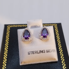 Load image into Gallery viewer, Sterling   Silver 925 stud earrings purple cz
