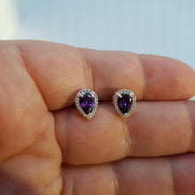 Load image into Gallery viewer, Sterling   Silver 925 stud earrings purple cz
