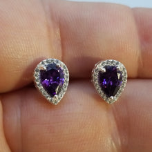 Load image into Gallery viewer, Sterling   Silver 925 stud earrings purple cz
