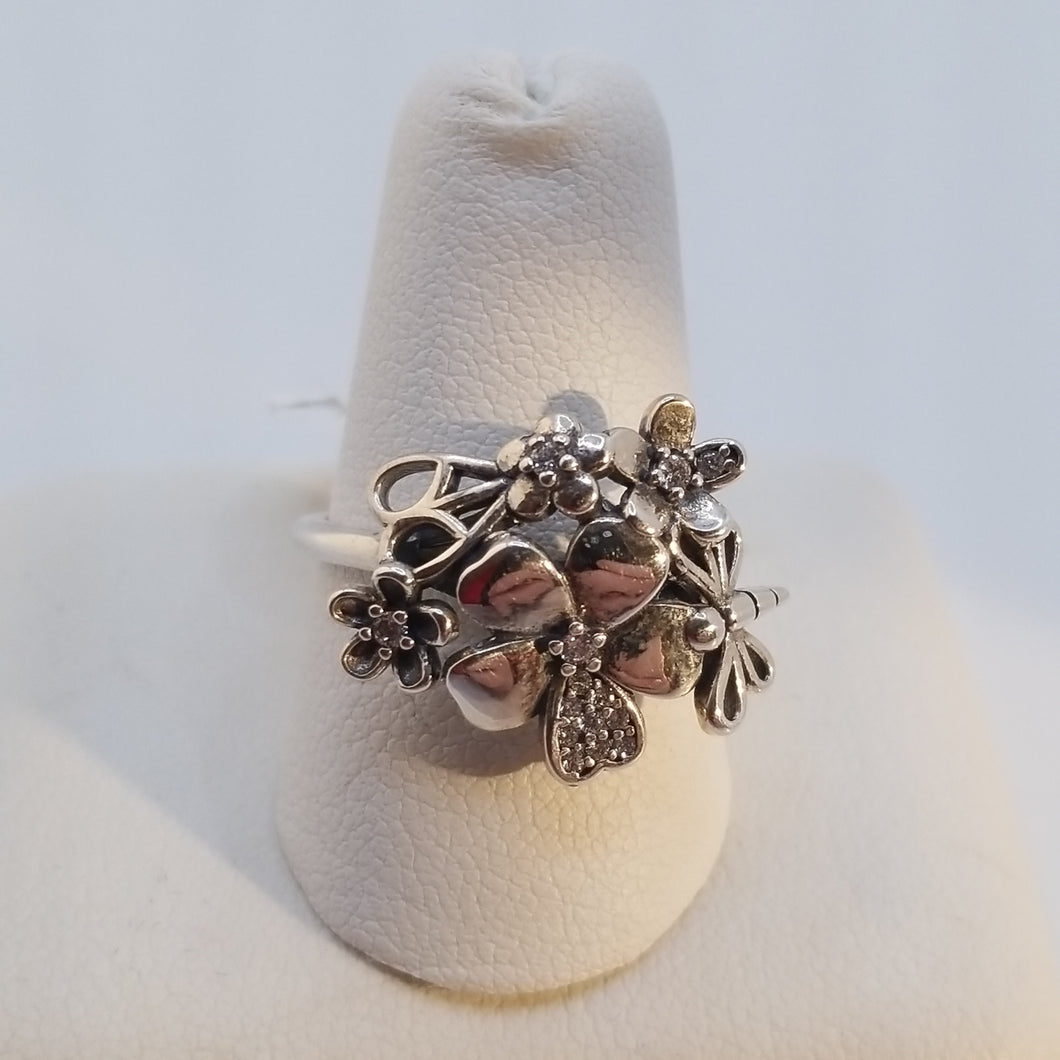 Sterling silver 925 ring  Heart Dragonfly Flower