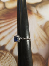 Load image into Gallery viewer, Sterling silver 925 ring  London blue topaz cz square Halo
